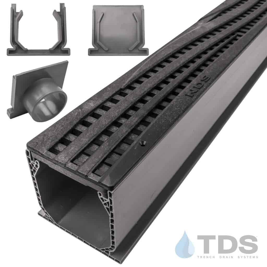NDS 3" Gray Mini Channel Kit with NDS Wave Grate Black Trench Drain