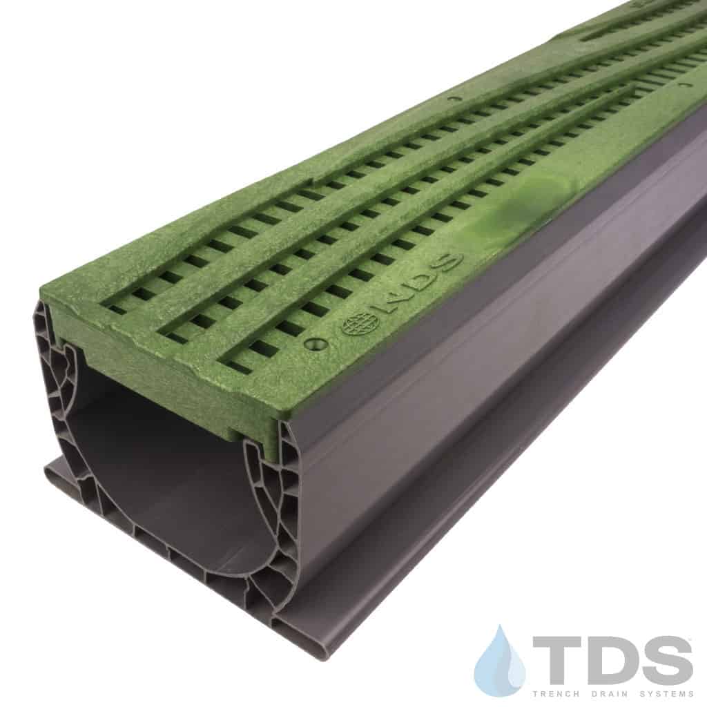NDS SpeeD® Channel w/ 253GR Wave HDPE 4"x24" Green Grate Trench Drain