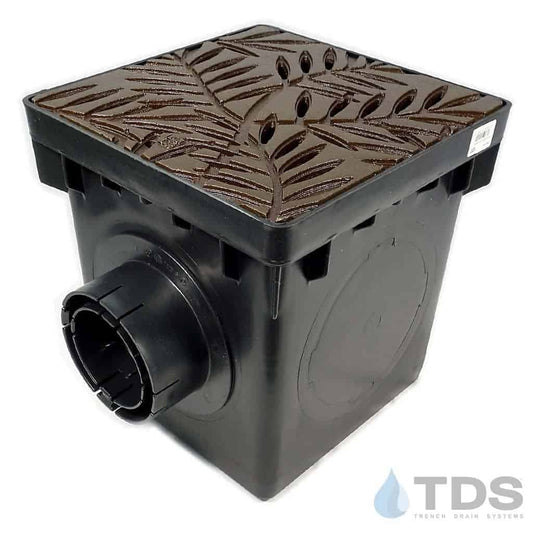 NDS 12" Catch Basin Kit with Iron Age Locust Grate | Baked on Oil Finish
