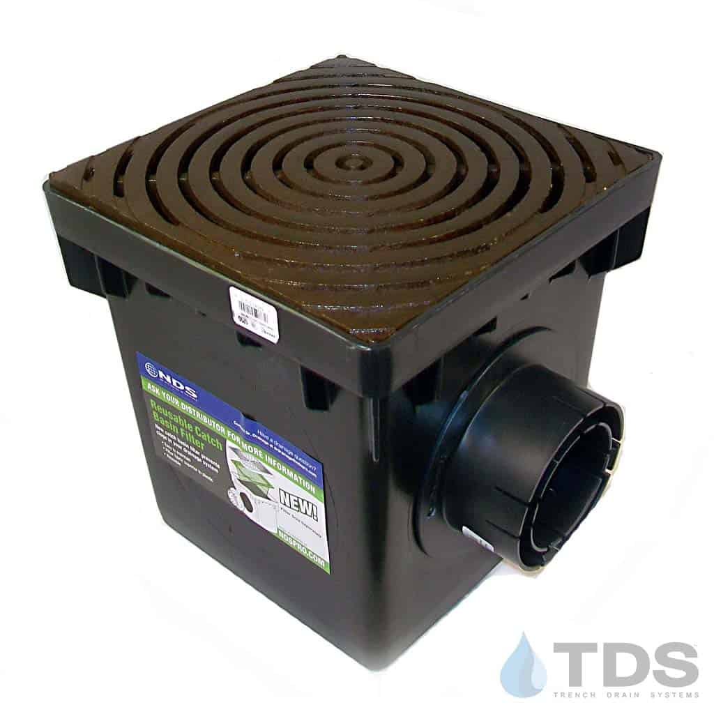 NDS 12" Catch Basin Kit with Iron Age Bullseye Grate | Baked on Oil Finish
