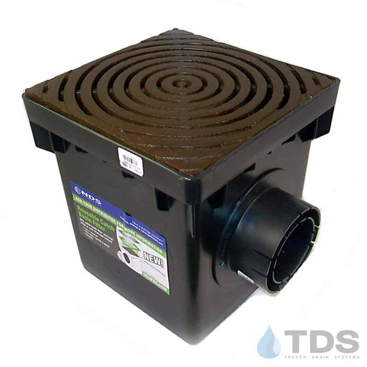 NDS 12" Catch Basin Kit with Iron Age Bullseye Grate | Baked on Oil Finish