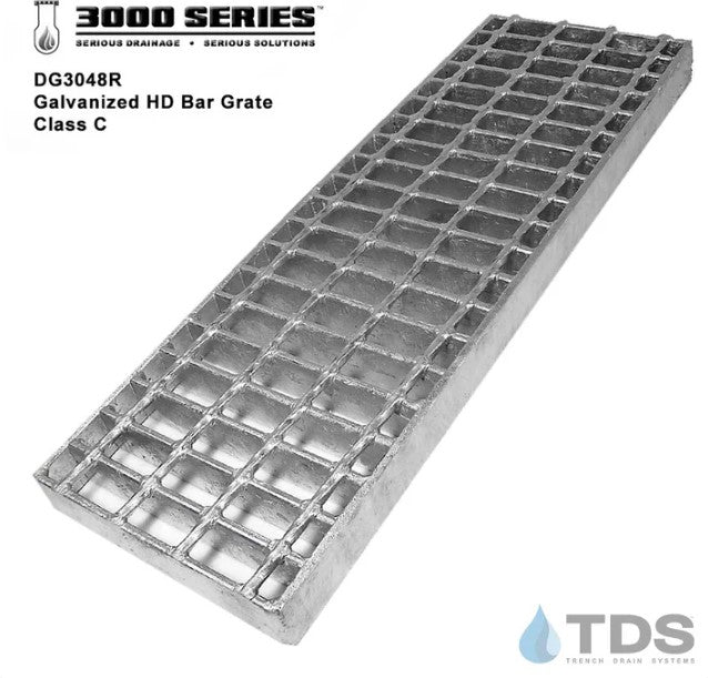 Trench•Era™ FP Series Drain System w/DG3048R 8" Wide Galvanized Bar Grate - HD Stainless Steel Frame