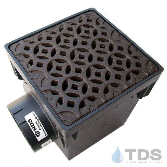 NDS 9" Catch Basin Kit with Iron Age Interlaken Grate | Baked on Oil Finish