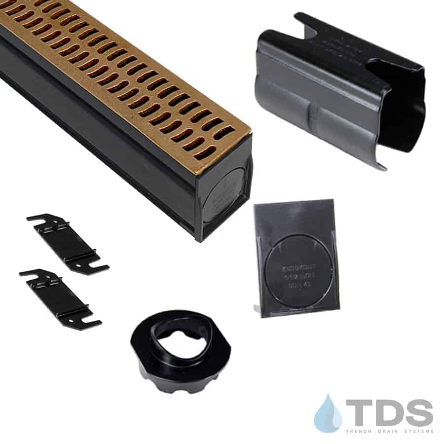 NDS Slim Channel Kit with TDS Bronze Slotted Grate - Natural Finish