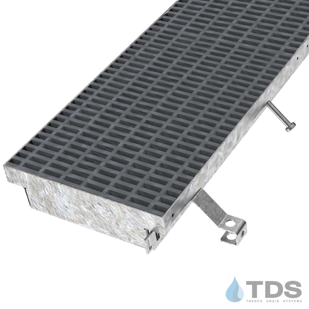 FFK-1244 Trench Era FF Series Drain System w/ Fiberglass FG1244 Grate on Galvanized Steel Frame