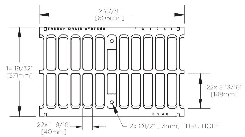 Trench•Era™ FP Series Drain System w/DG1241 14" Wide Class C Grate - MD Galvanized Frame