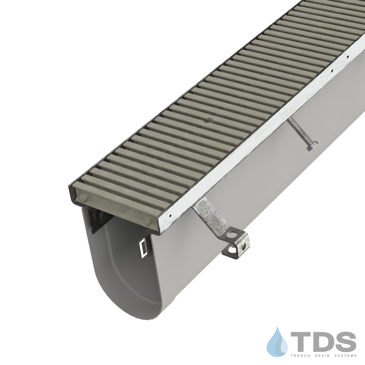 Trench•Era™ FP Series Drain System w/FG3044 8" Wide VE Fiberglass I-BAR Grate - MD Stainless Frame