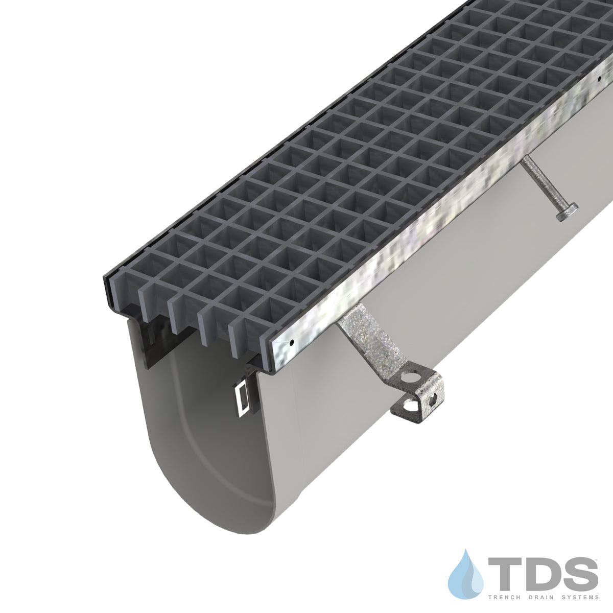 Trench•Era™ FP Series Drain System w/FG3045 8" Wide Fiberglass Mesh Grate - HD Galvanized Frame