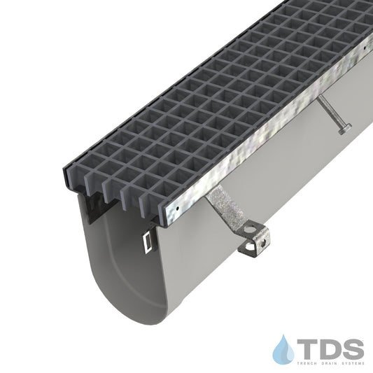 Trench•Era™ FP Series Drain System w/FG3045 8" Wide Fiberglass Mesh Grate - HD Galvanized Frame