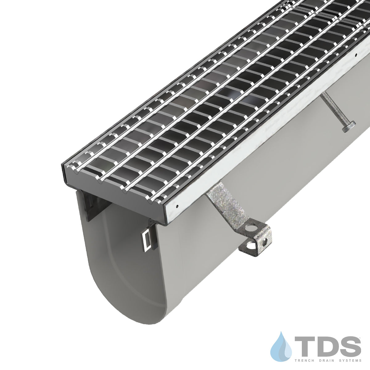 Trench•Era™ FP Series Drain System w/DG3047R 8" Stainless Steel Bar Grate - HD Stainless Frame