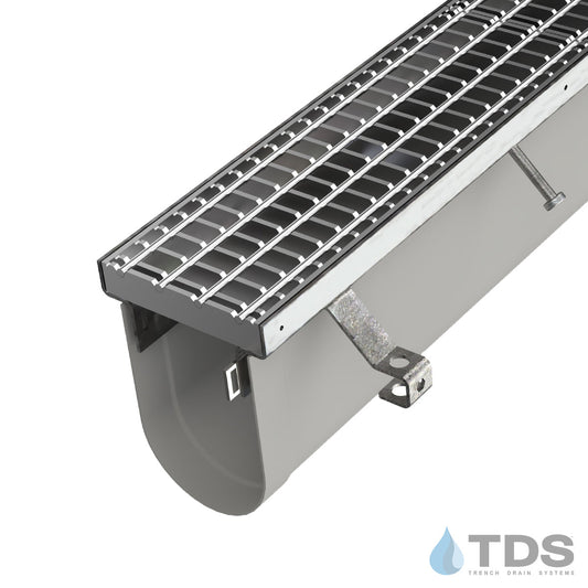 Trench•Era™ FP Series Drain System w/DG3047R 8" Stainless Steel Bar Grate - HD Stainless Frame