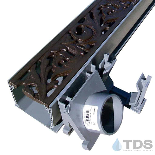 NDS 3" Gray Mini Channel Kit with Iron Age Acanthus Grate - Baked on Oil Finish