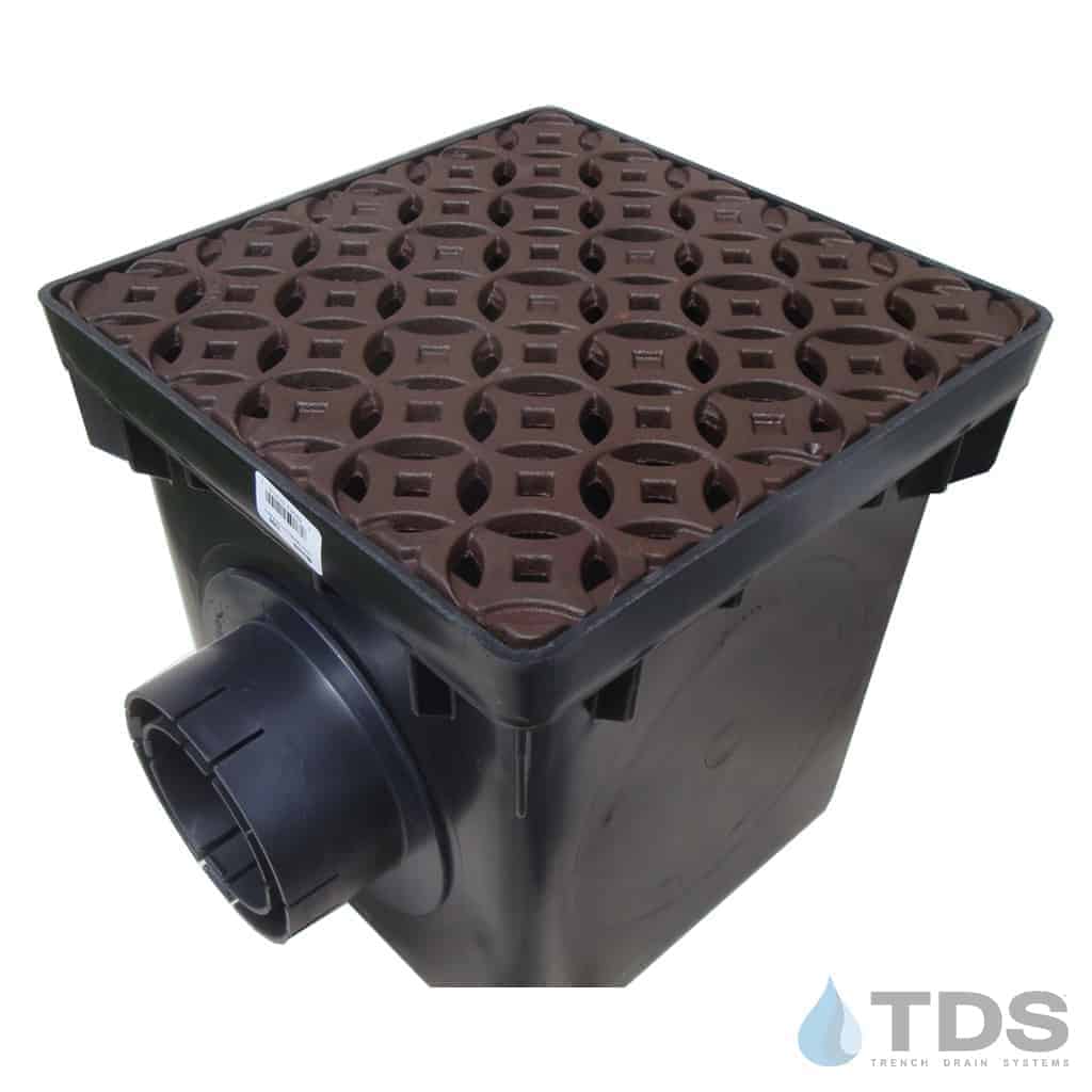 NDS 12" Catch Basin Kit with Iron Age Interlaken Grate | Baked on Oil Finish