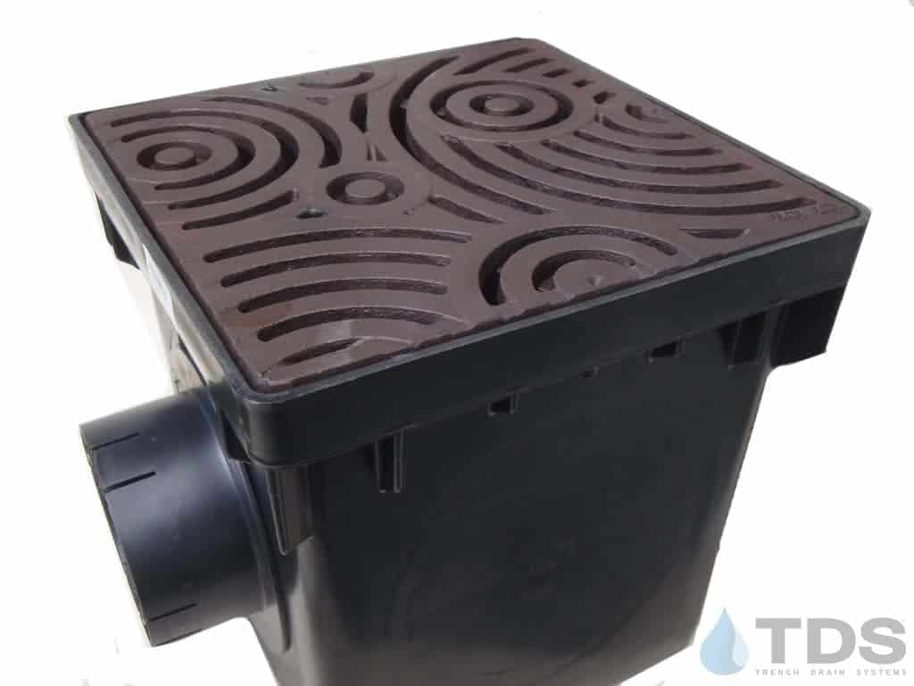 NDS 12" Catch Basin Kit with Iron Age Oblio Grate | Baked on Oil Finish
