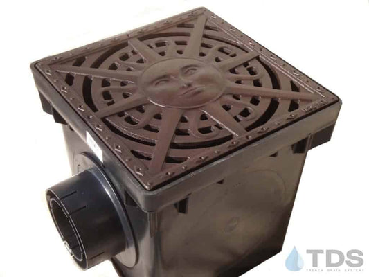NDS 12" Catch Basin Kit with Iron Age Sun Grate | Baked on Oil Finish