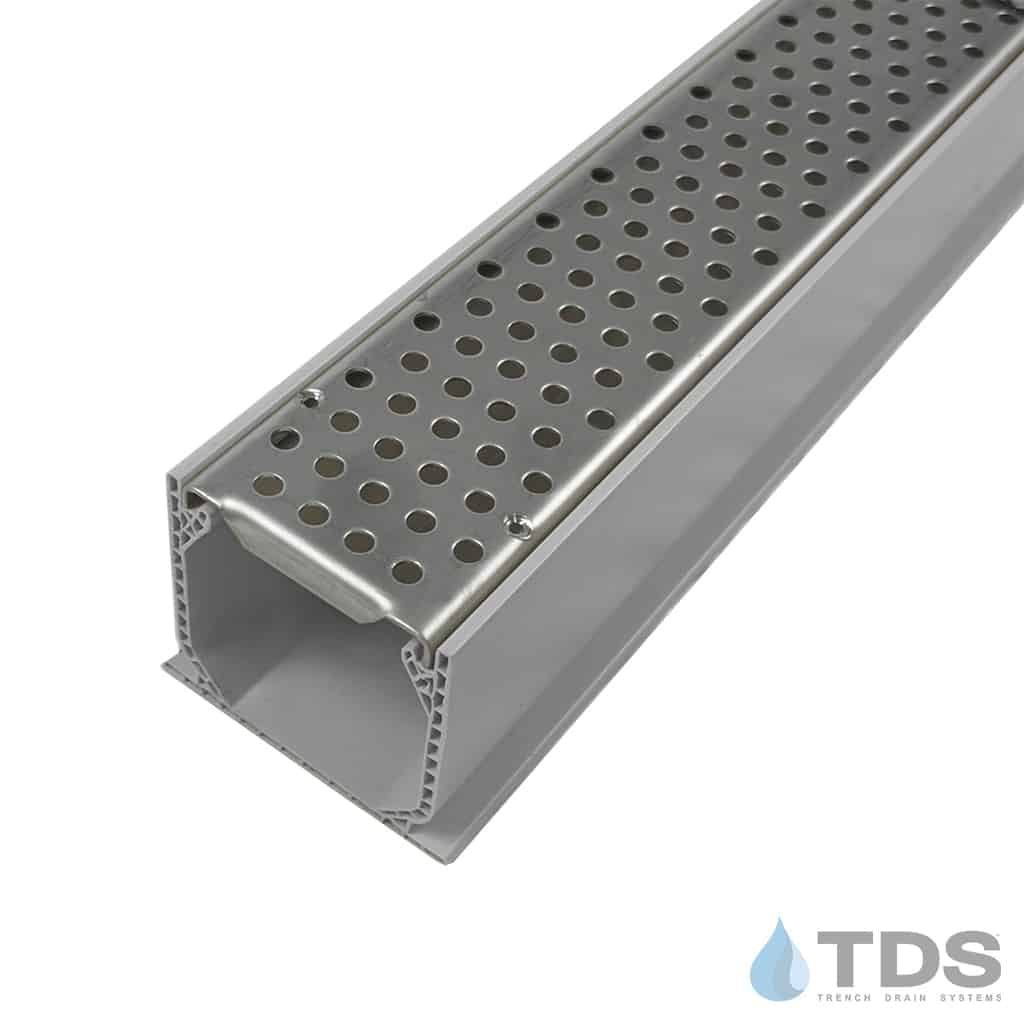 NDS 3" Gray Mini Channel Kit with TDS Perforated Grate - 304 Stainless