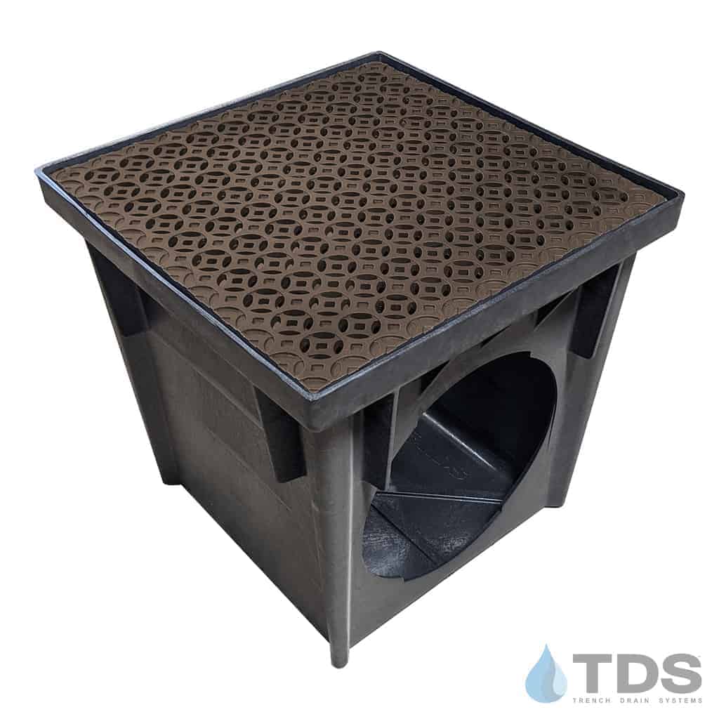 NDS 18" Catch Basin Kit with Iron Age Interlaken Grate | Baked on Oil Finish