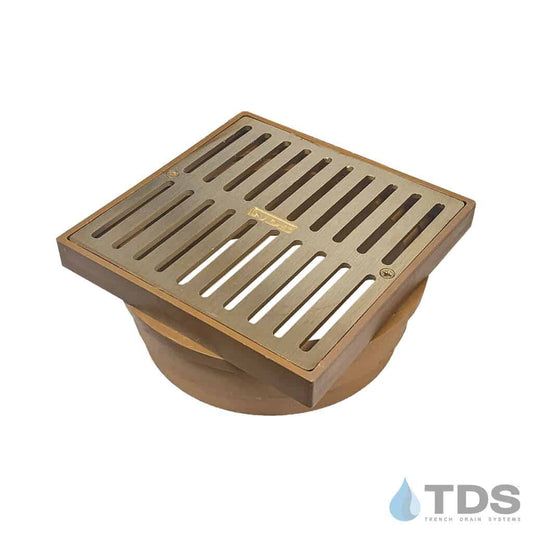 NDS 921B Square Satin Brass 6" Grate with Styrene Adapter for Spee-D Basin