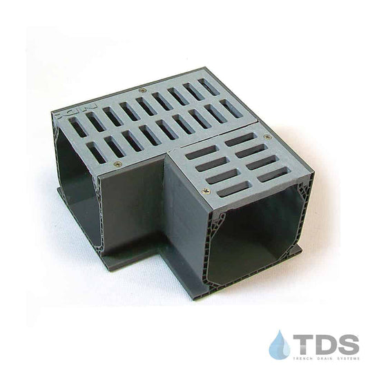 NDS 5380 Mini Channel 90 Degree Elbow with Gray Channel and Gray Slotted Grate