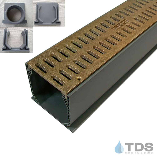 NDS 3" Gray Mini Channel Kit with TDS Bronze Age Slotted Grate - Natural