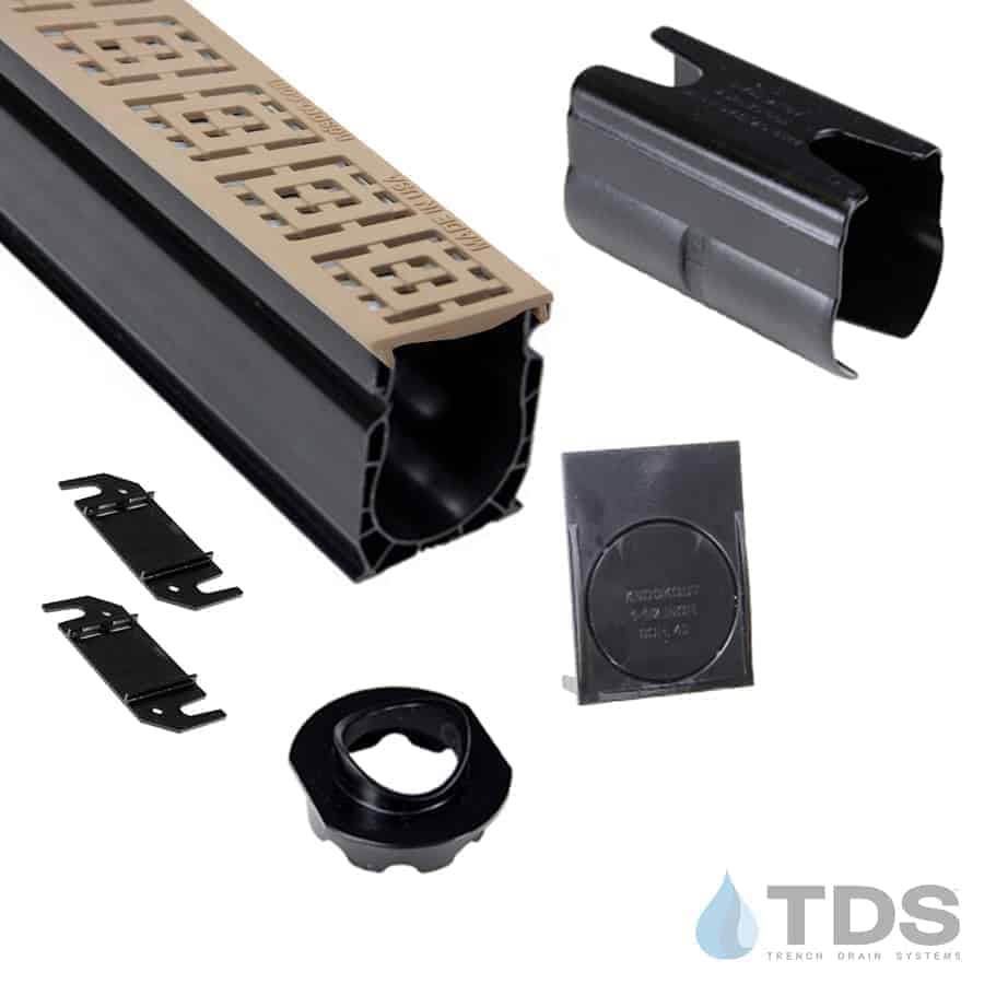 NDS Slim Channel Kit with NDS 9252 Square Deco Grate - SAND