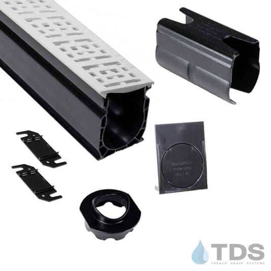 NDS Slim Channel Kit with NDS 9251 Square Deco Grate - White