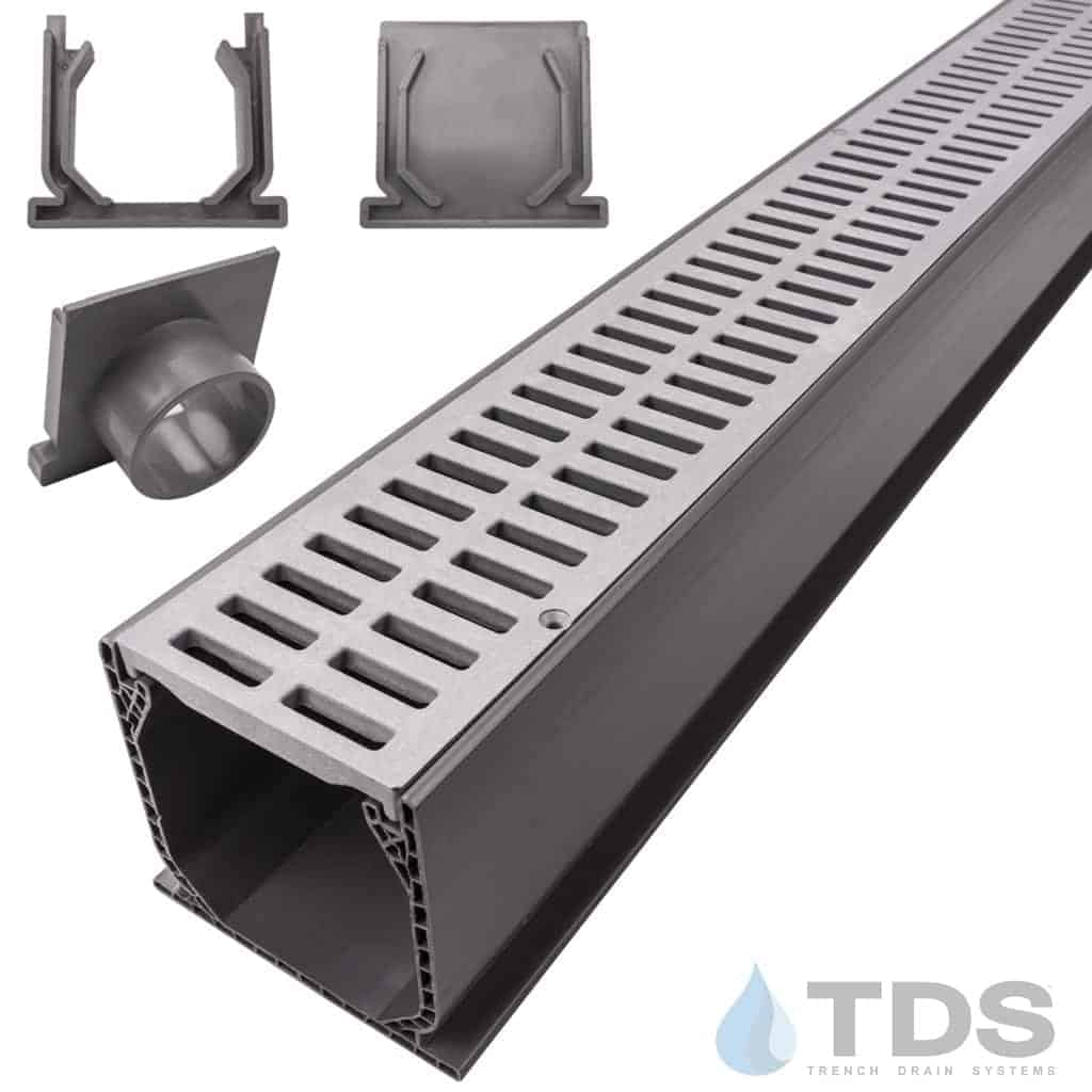 NDS 3" Gray Mini Channel Kit with NDS Slotted Grate - Gray