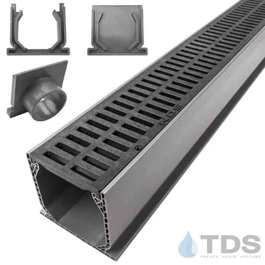 NDS 3" Gray Mini Channel Kit with NDS Slotted Grate - Black