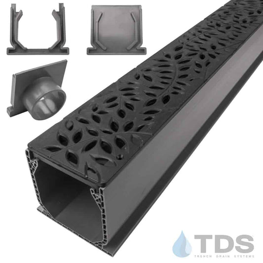 NDS 3" Gray Mini Channel Kit with NDS Botanical Grate - Black