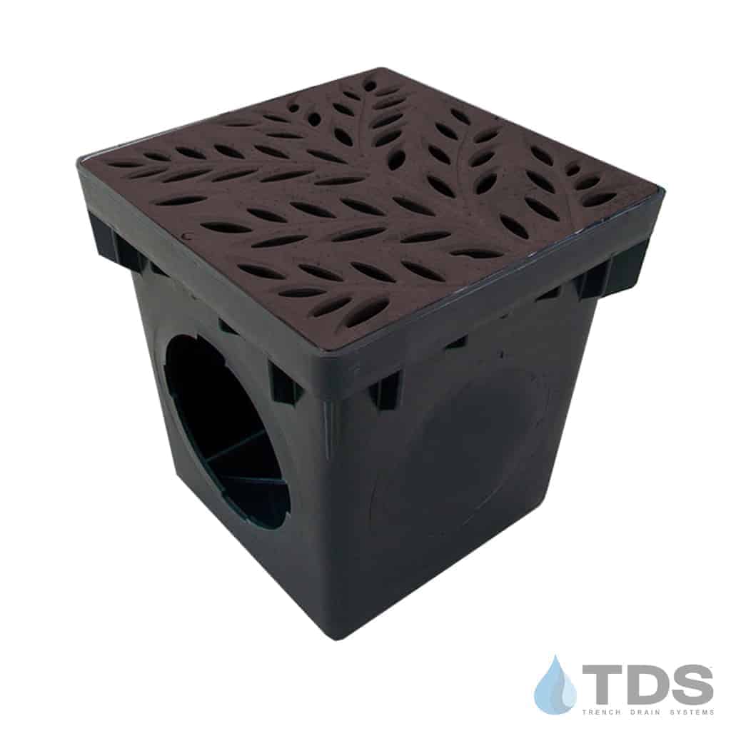 NDS 12" Catch Basin Kit with NDS Botanical Grate | Baked on Oil Finish
