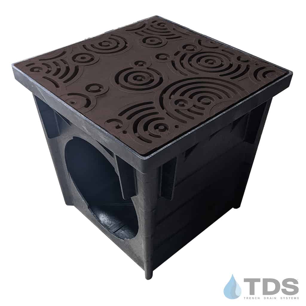 NDS 24" Catch Basin Kit with Iron Age Oblio Grate | Baked on Oil Finish