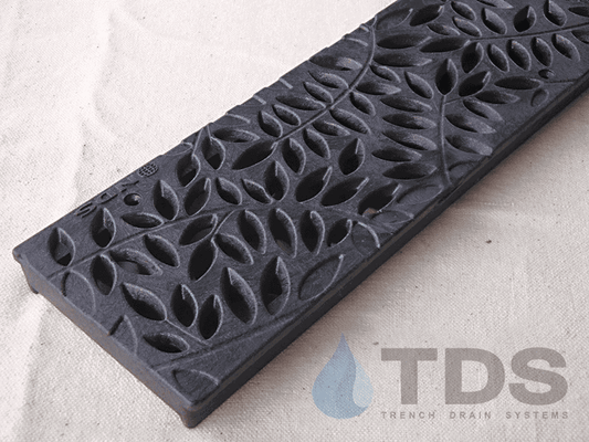 NDS 252 - Box of 12 - Class B ADA Compliant Heel-Proof Botanical HDPE 4" x 24" Grate - BLACK