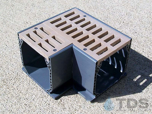 NDS 5383 Mini Channel 90 Degree Elbow with Gray Channel and Sand Slotted Grate
