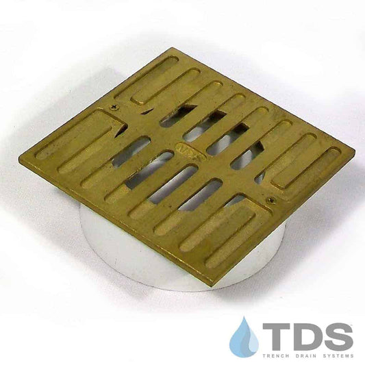 NDS 913B Square Satin Brass 5" Grate w/PVC Collar