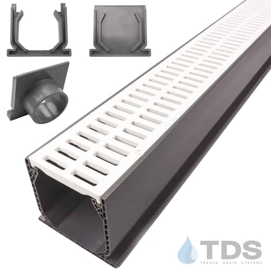 NDS 3" Gray Mini Channel Kit with NDS Slotted Grate - White
