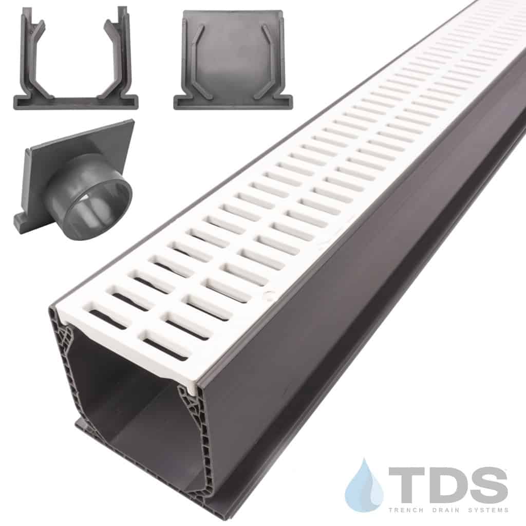 NDS 3" Gray Mini Channel Kit with NDS Slotted Grate - White