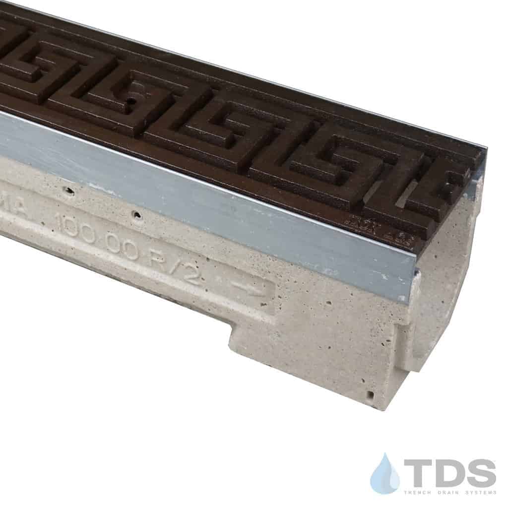 Greek Drain Rots ULMA U100KX Drain Channel w/ Iron Age Greek Key Grate - BoOF – Trench Drain