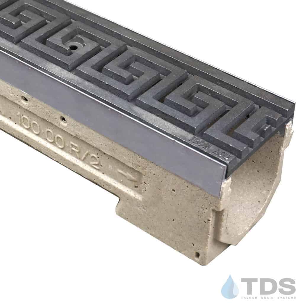 Greek Drain Rots ULMA U100KX Drain Channel w/ Iron Age Greek Key Grate-RAW – Trench Drain