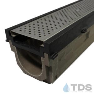 Polycast 700 HPDE frame with 657 grate stone channel, black frame with steel grate | TDS- Trench Drain Systems