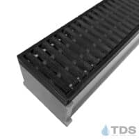 TDS MAX Mini Grey channel Oil Rubbed Bronze edge with Pedreda Ductile Iron Grate in Raw